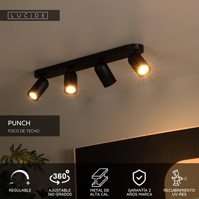 Lucide PUNCH - Foco de techo - 4xGU10 - Negro